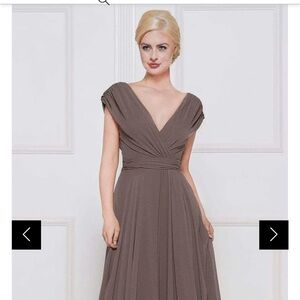 Marsoni Taupe Pleated V-Neck Maxi Dress Size 16 Mother of Bride Groom with wrap